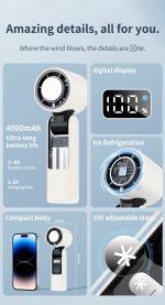 Portable Handheld Mini Turbo Fan - Rechargeable Foldable Personal Fan with Digital Display and Night Light - Image 5